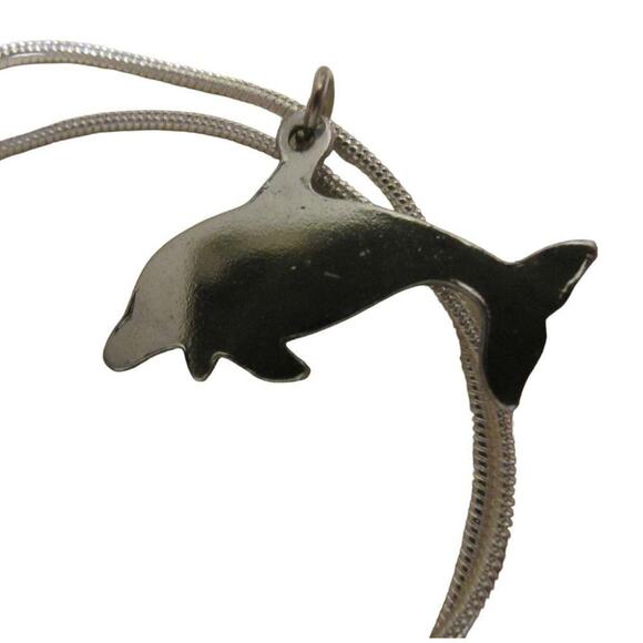 Silver Tone Dolphin Necklace Ocean Abalone Pendant Chain - Picture 13 of 13